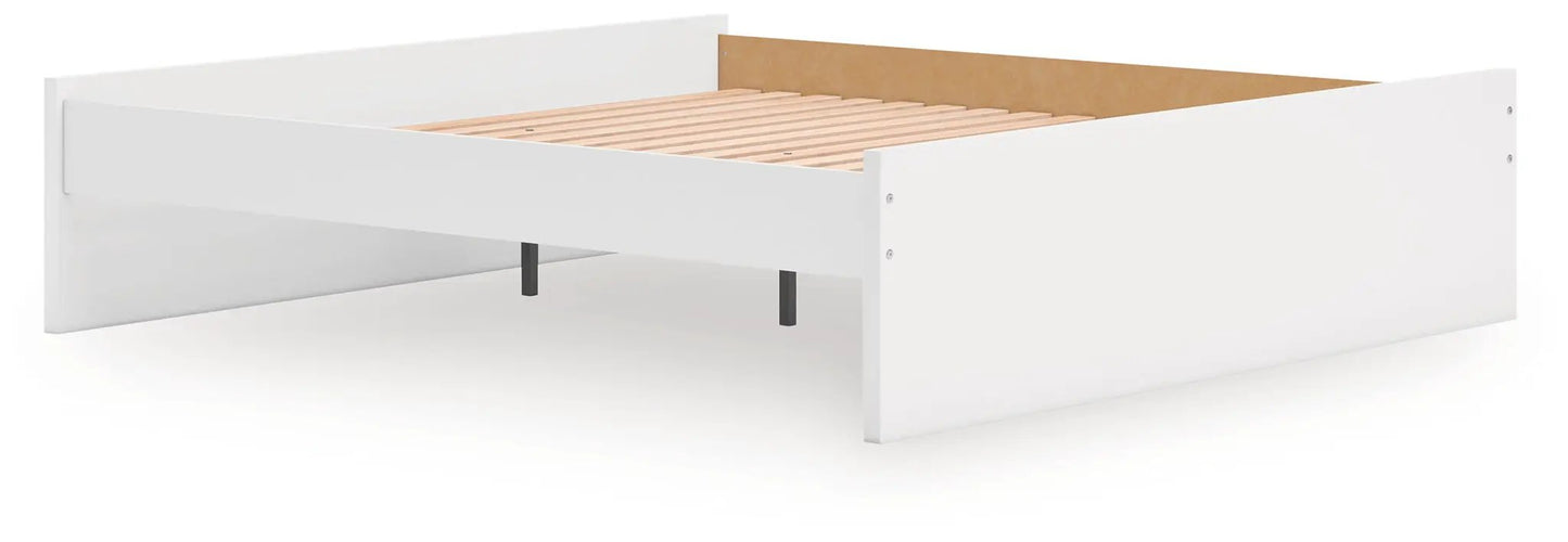 Onita platform bed frame in white with slatted wooden base and black legs on Tampa Home & Garden Store
