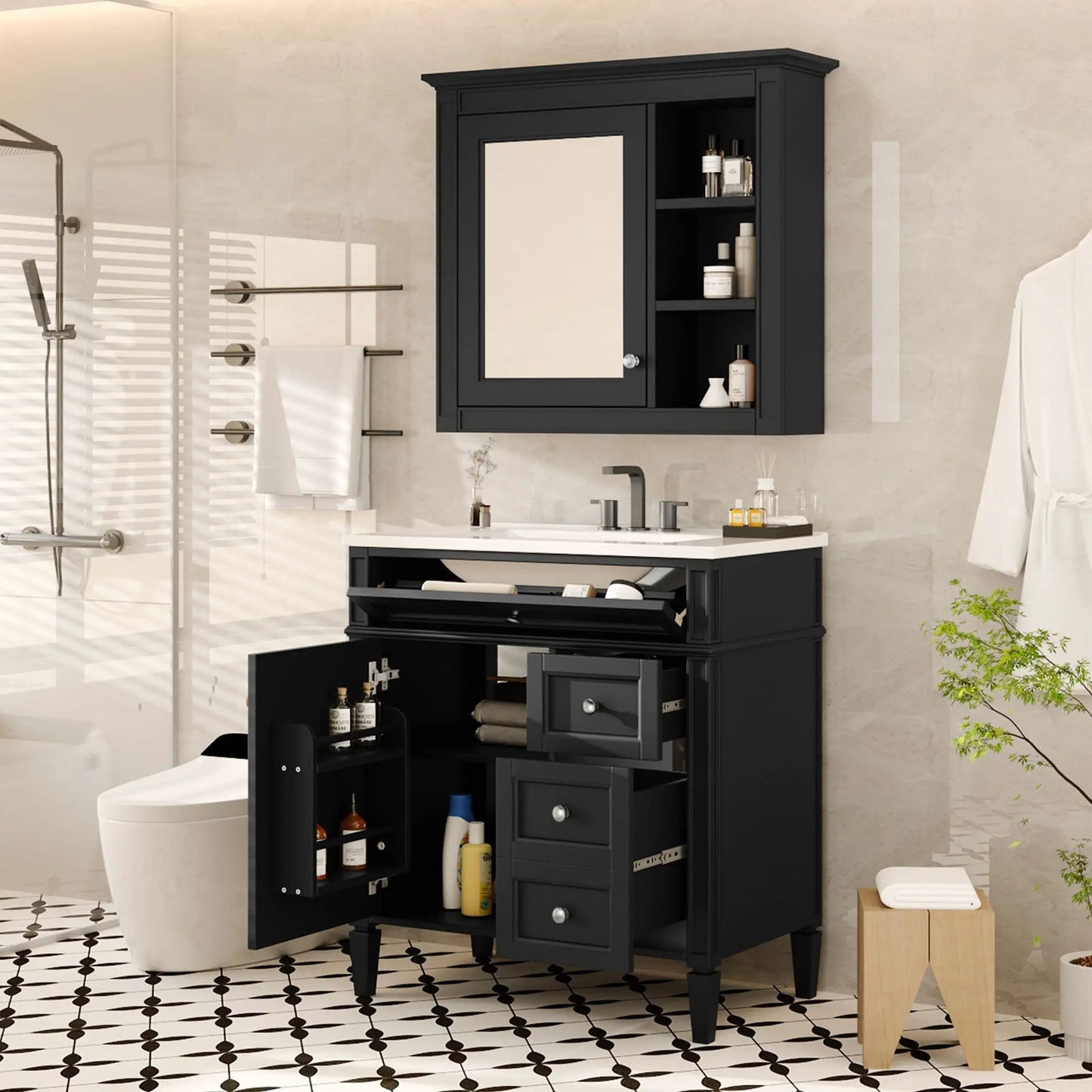 Bathroom Vanity with Top Sink and Mirror Cabinet