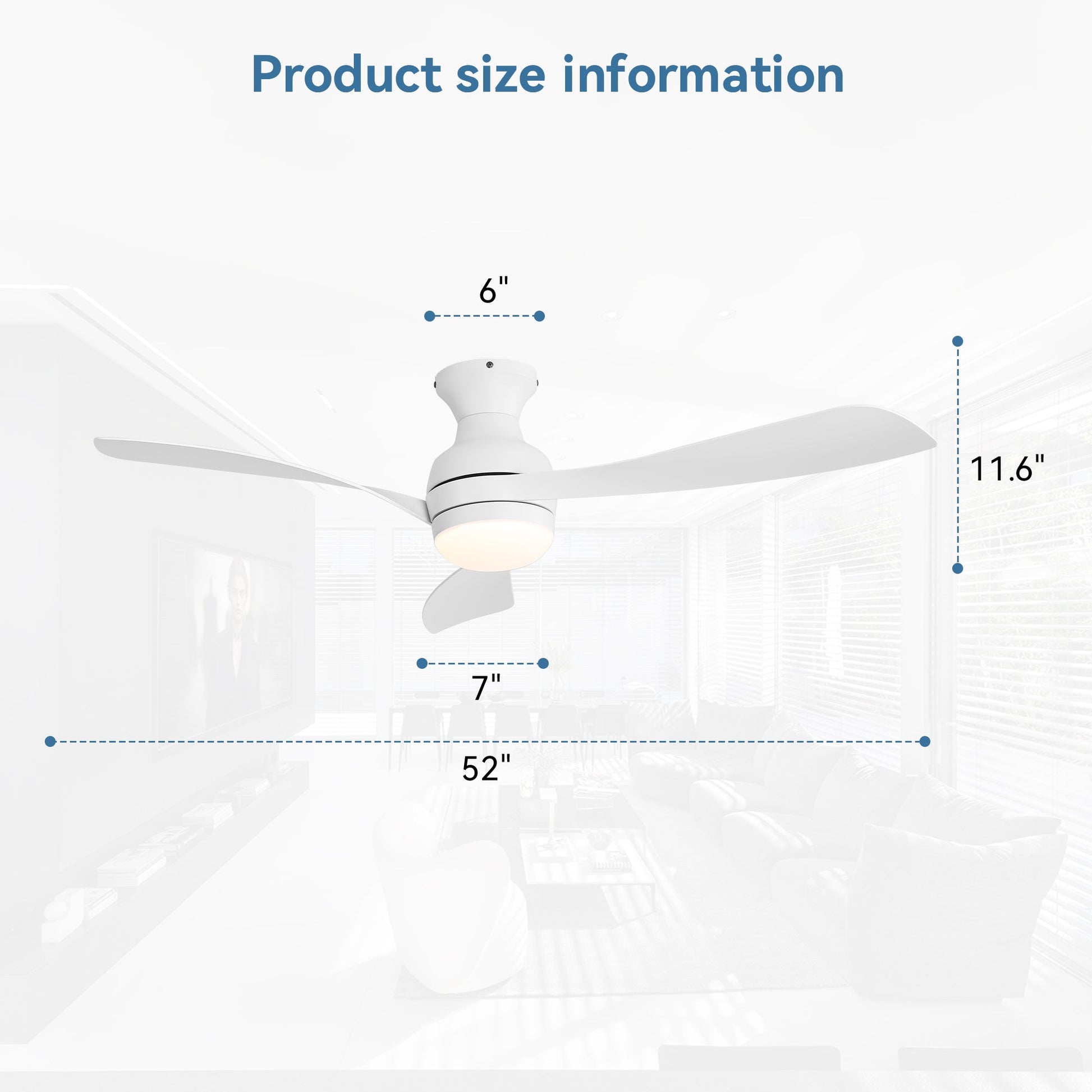 Ceiling fan 52in low-profile with lights by HouseOfZazla, dimmable LED on Tampa Home & Garden Store