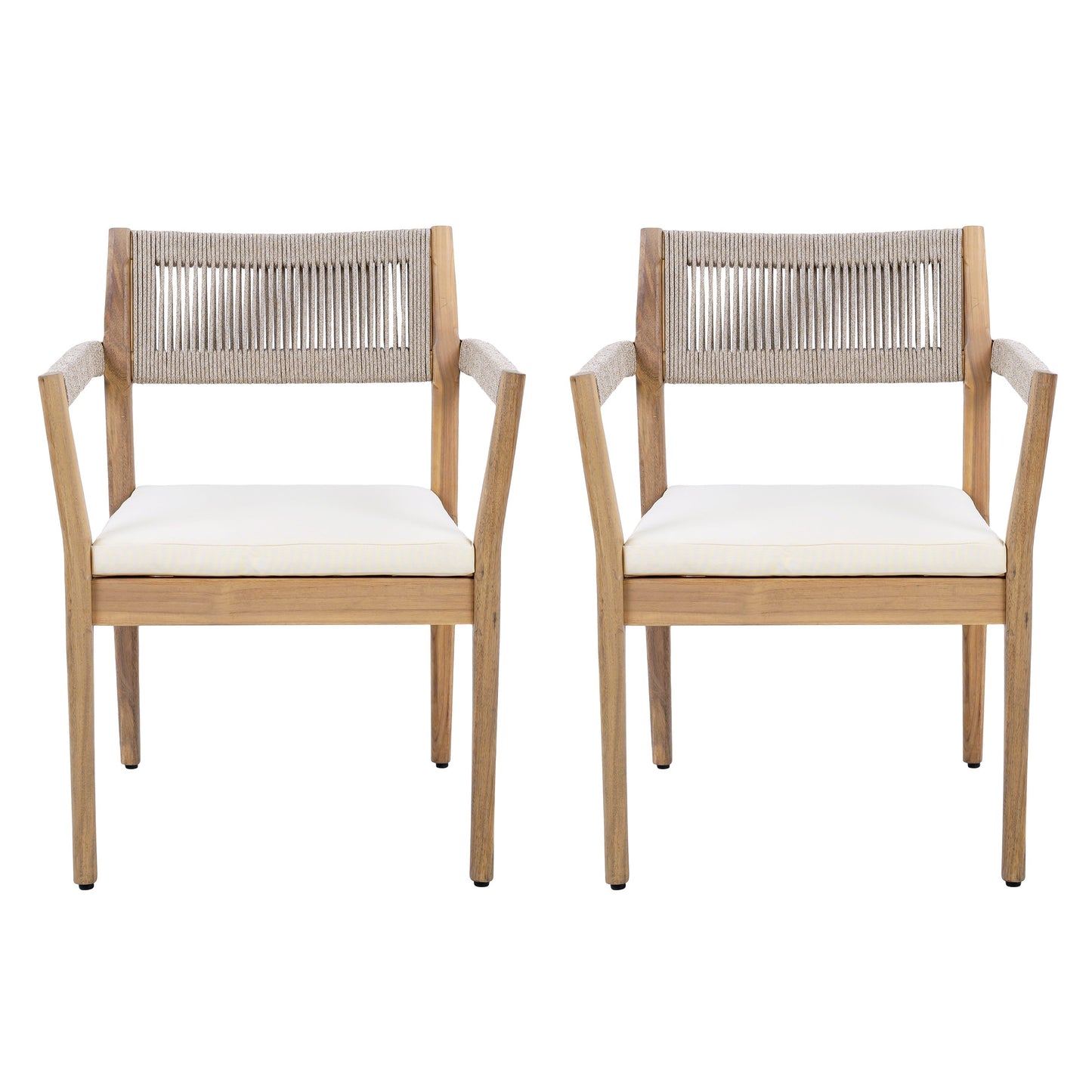 Braided acacia wood dining chairs set of 4 by HouseOfZazla with teak-look rope backs on Tampa Home & Garden Store