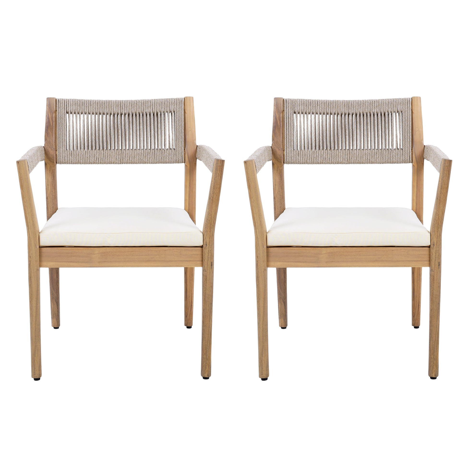 Braided acacia wood dining chairs set of 4 by HouseOfZazla with teak-look rope backs on Tampa Home & Garden Store
