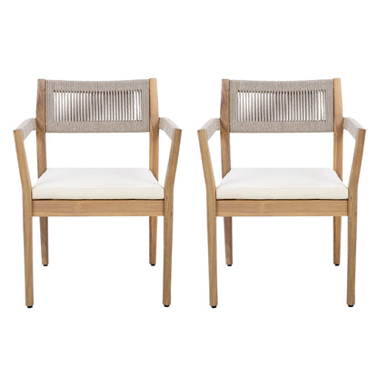 Braided acacia wood dining chairs set of 4 by HouseOfZazla with teak-look rope backs on Tampa Home & Garden Store