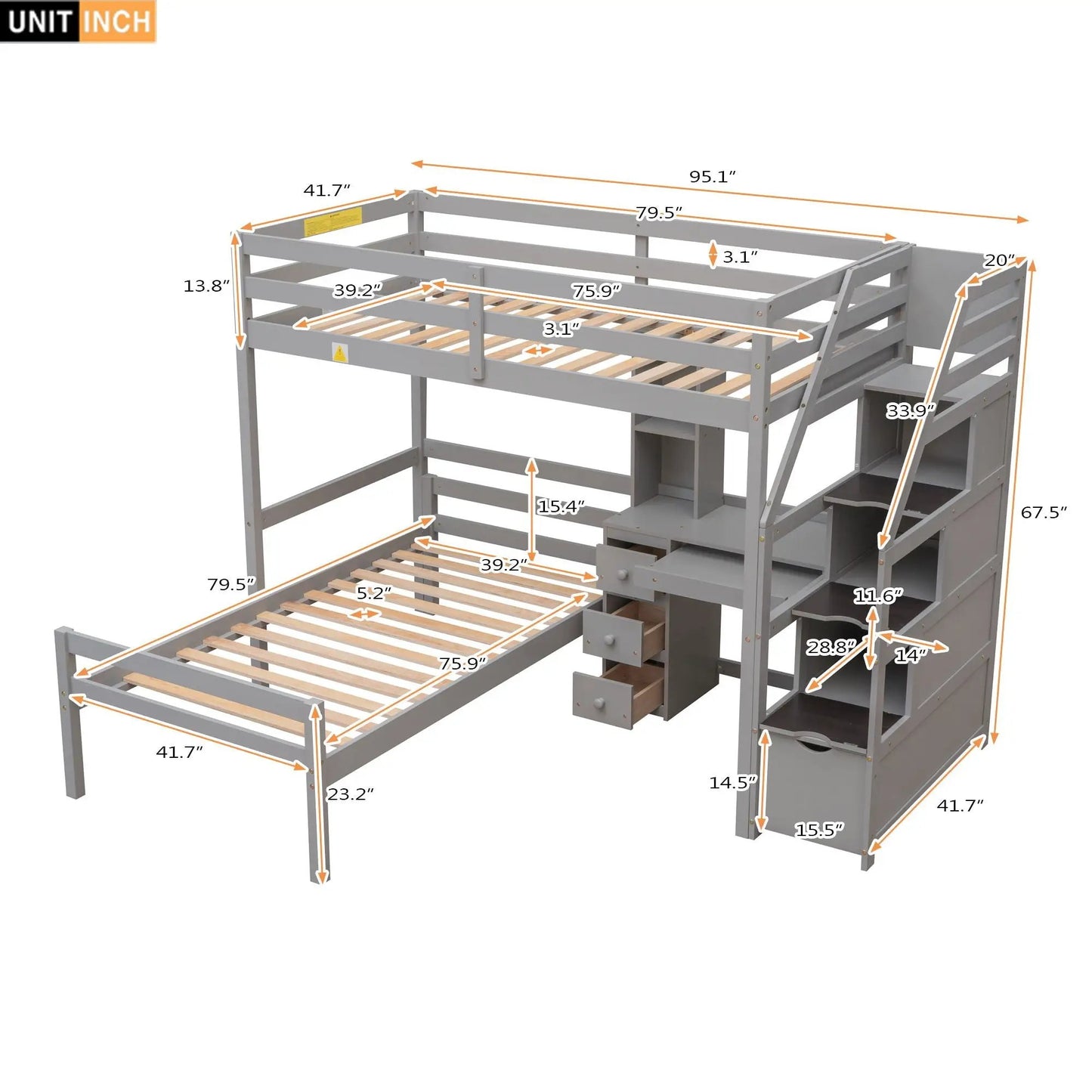 Loft Bed Standalone Bed with Storage Staircase