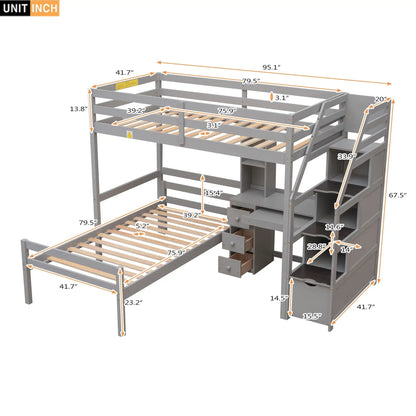 Loft Bed Standalone Bed with Storage Staircase