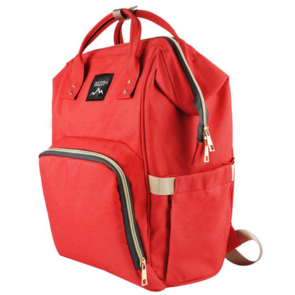 Diaper bag backpack GemGear red with water-resistant fabric and large capacity, gold zippers on Tampa Home & Garden Store