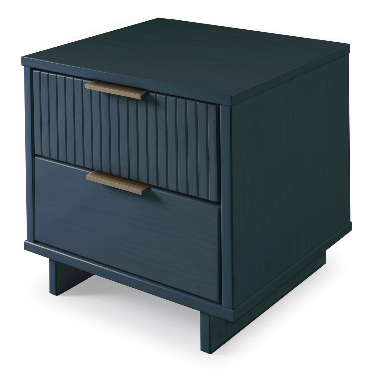 Granville Nightstand with 2 Drawers in navy blue solid wood, slatted front, brass pulls on Tampa Home & Garden Store