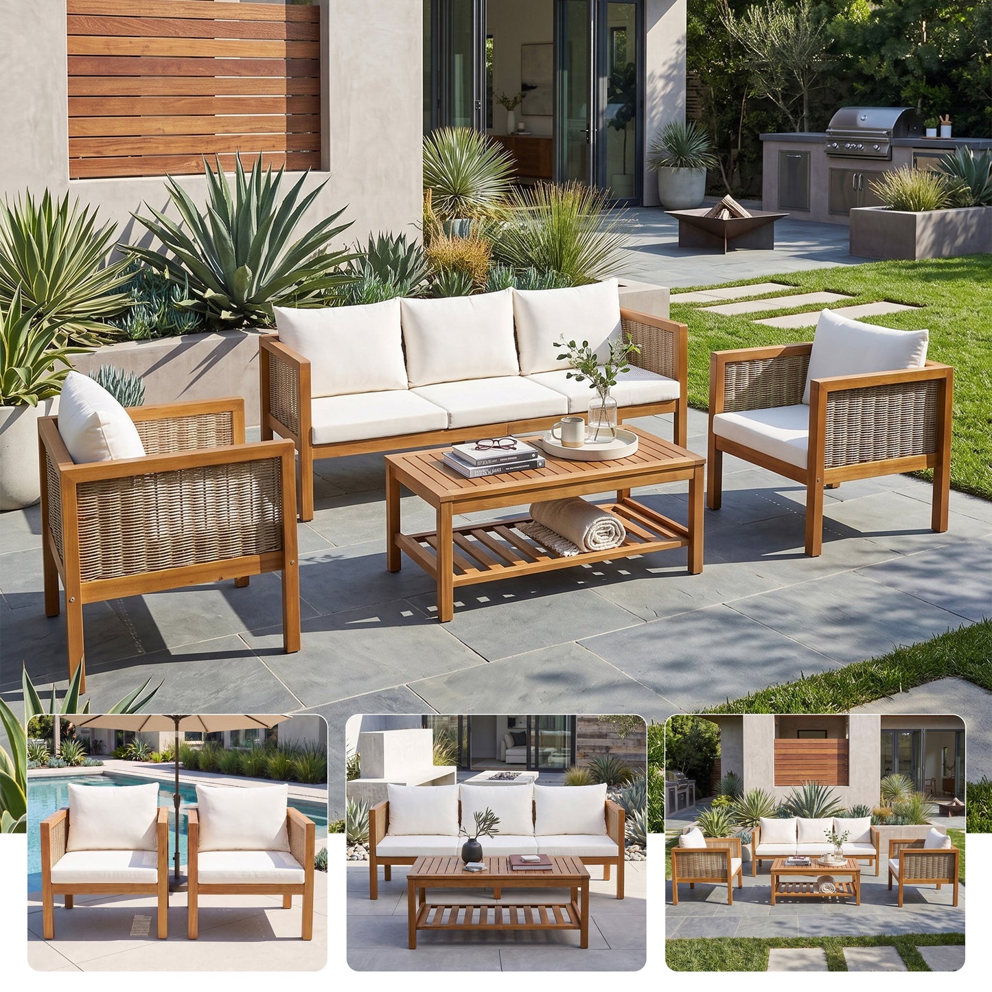 Patio Sofa Set for Outdoor Woven Rattan Seating