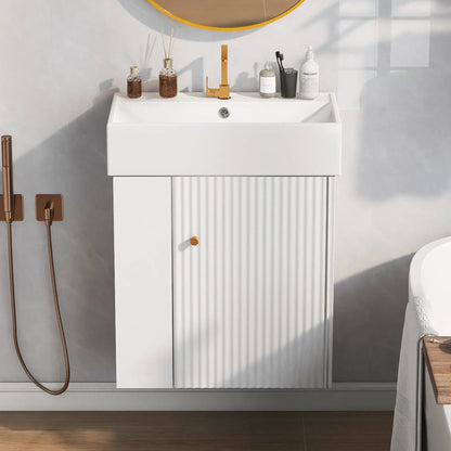 Compact Modern Floating Vanity with Ceramic Basin