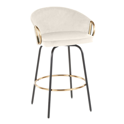Contemporary Glam counter stool set of 2 with cream upholstery gold ring arms black legs on Tampa Home & Garden Store