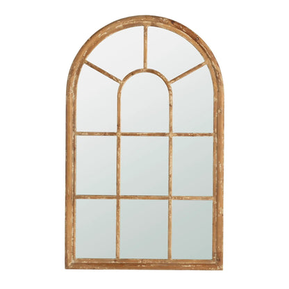 Large arched mirror with distressed brown fir frame and window grid by Unique Piece Furniture on Tampa Home & Garden Store