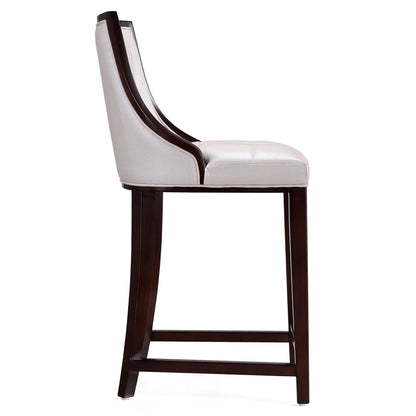 White bar height stool with solid wood frame, white leather, dark wood legs HouseOfZazla on Tampa Home & Garden Store