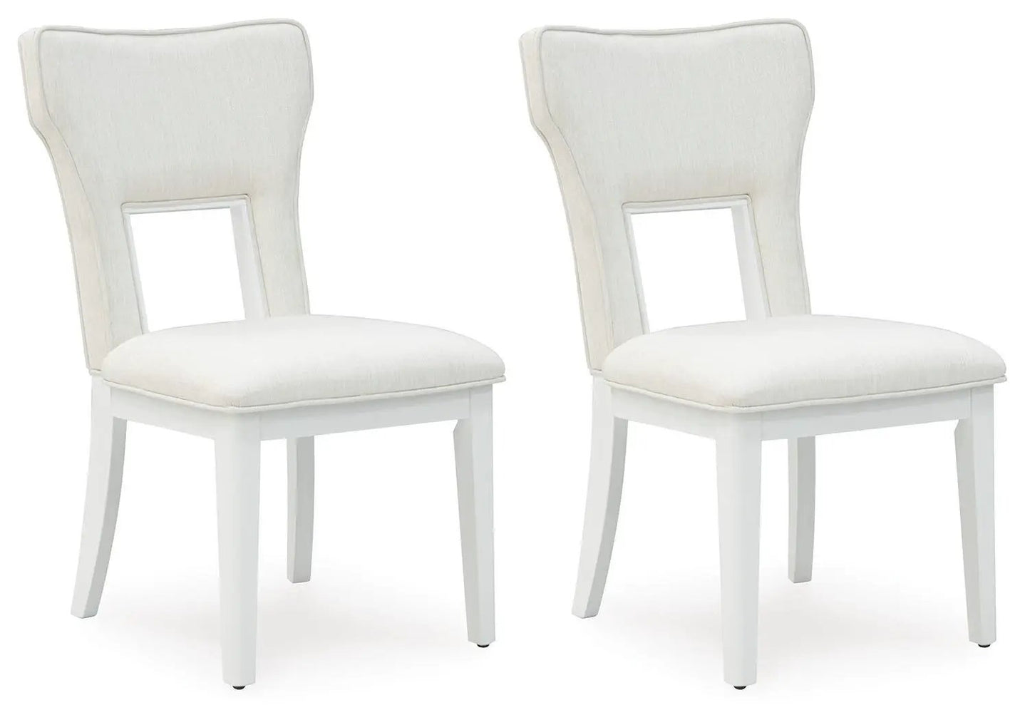 Chalanna dining upholstered side chair set of 2 in white with cushioned seats and white legs on Tampa Home & Garden Store