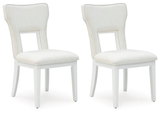Chalanna dining upholstered side chair set of 2 in white with cushioned seats and white legs on Tampa Home & Garden Store