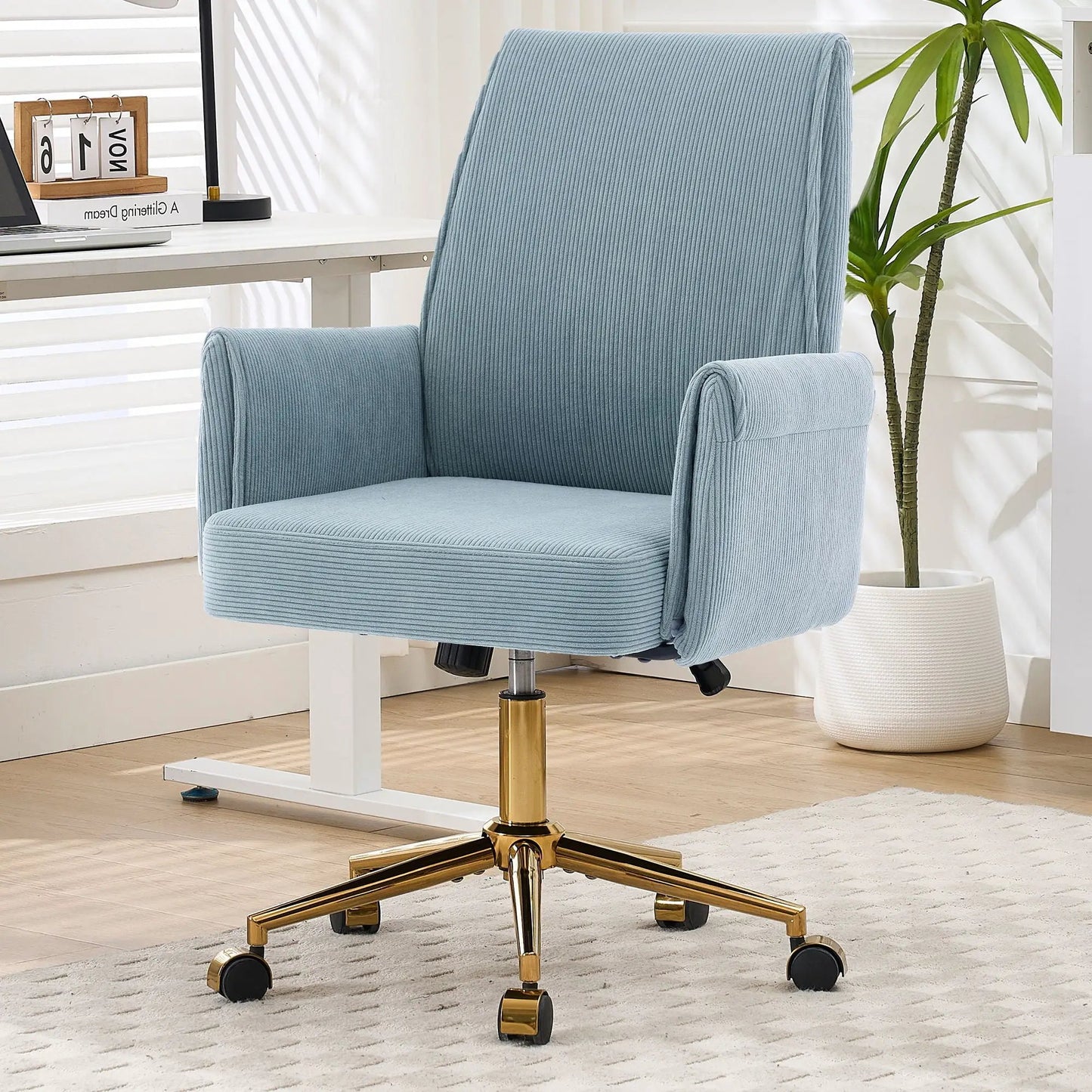 Ergonomic mid-back office chair in light blue fabric, Unique Piece Furniture swivel chair on Tampa Home & Garden Store