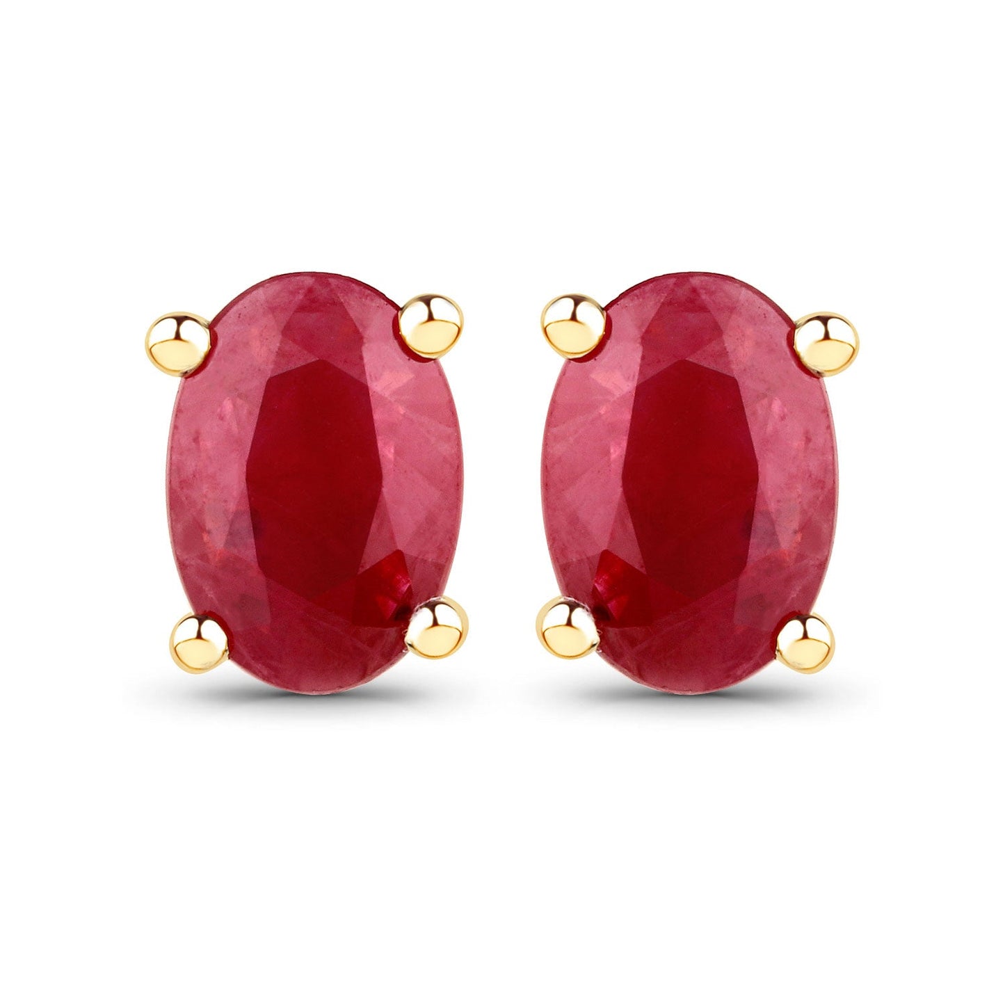 1.04 Carat Genuine Ruby oval-cut earrings in 14K yellow gold with four-prong settings set of two on Tampa Home & Garden Store