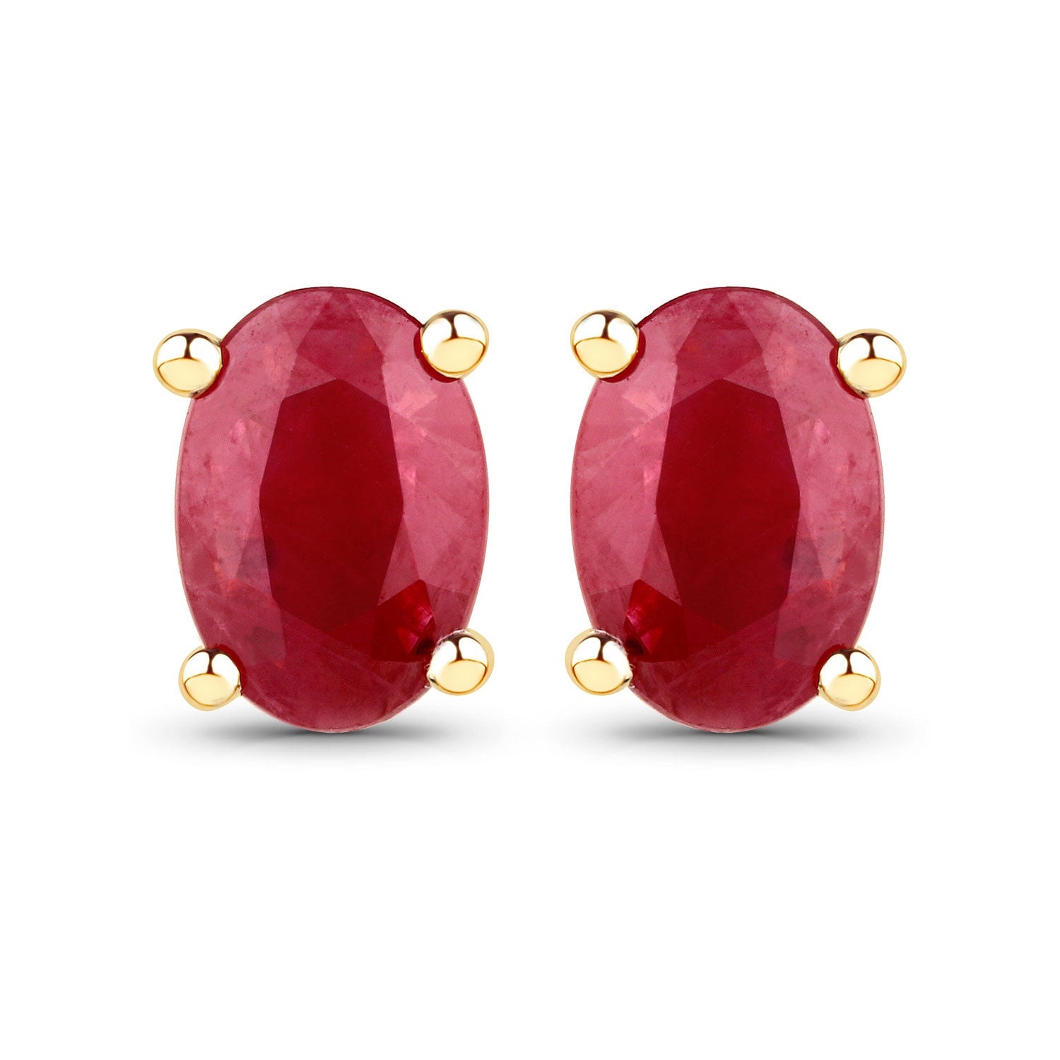 1.04 Carat Genuine Ruby oval-cut earrings in 14K yellow gold with four-prong settings set of two on Tampa Home & Garden Store