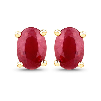 1.04 Carat Genuine Ruby oval-cut earrings in 14K yellow gold with four-prong settings set of two on Tampa Home & Garden Store