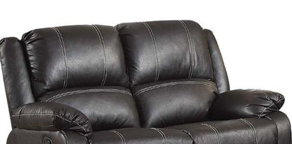 Zuriel Synthetic Recliner Loveseat in dark brown faux leather with padded arms stitching on Tampa Home & Garden Store