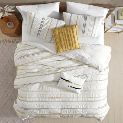 Whitten 6 PC Comforter Set King white with gold stripes by HouseOfZazla on bed on Tampa Home & Garden Store