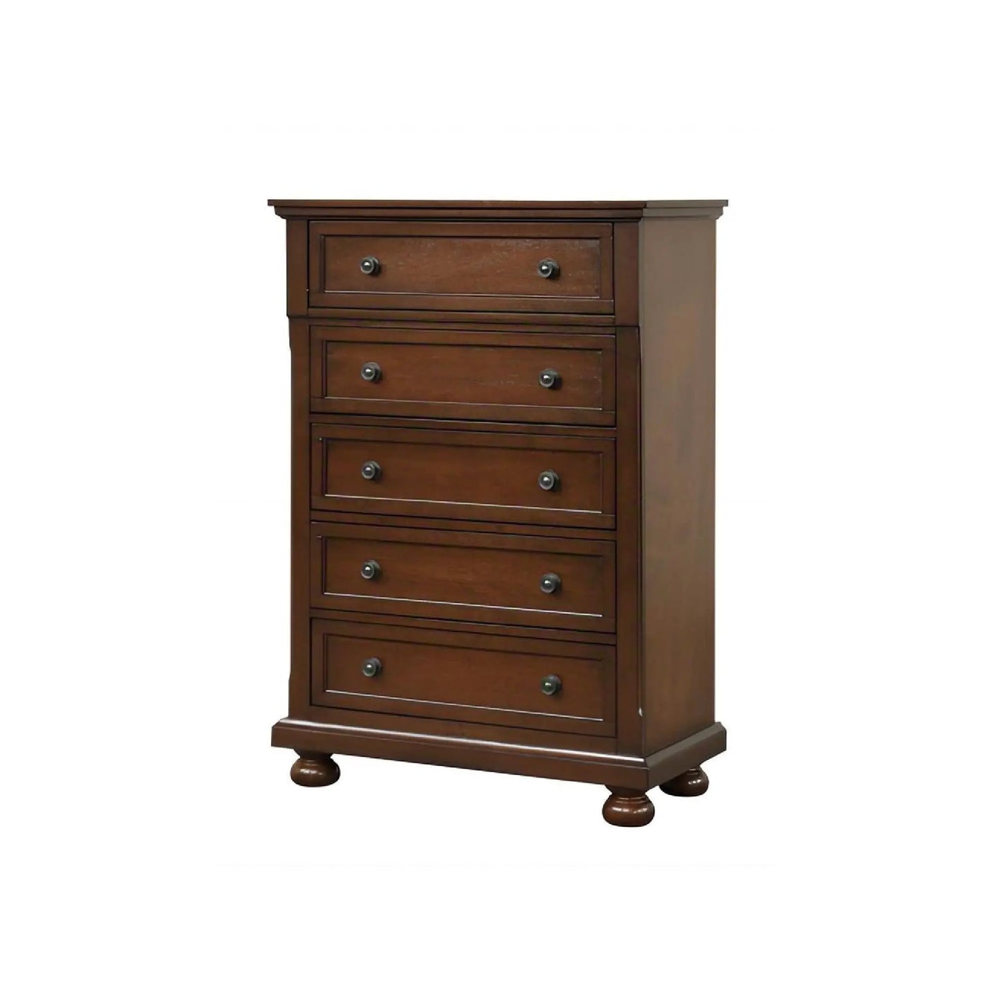 Meade Chest accent chest in warm brown wood finish with fronts, round knobs and bun feet on Tampa Home & Garden Store