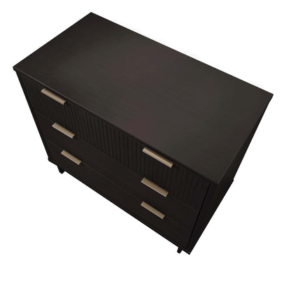 Solid wood 3-drawer dresser in espresso with ribbed fronts and brass-toned handles on Tampa Home & Garden Store