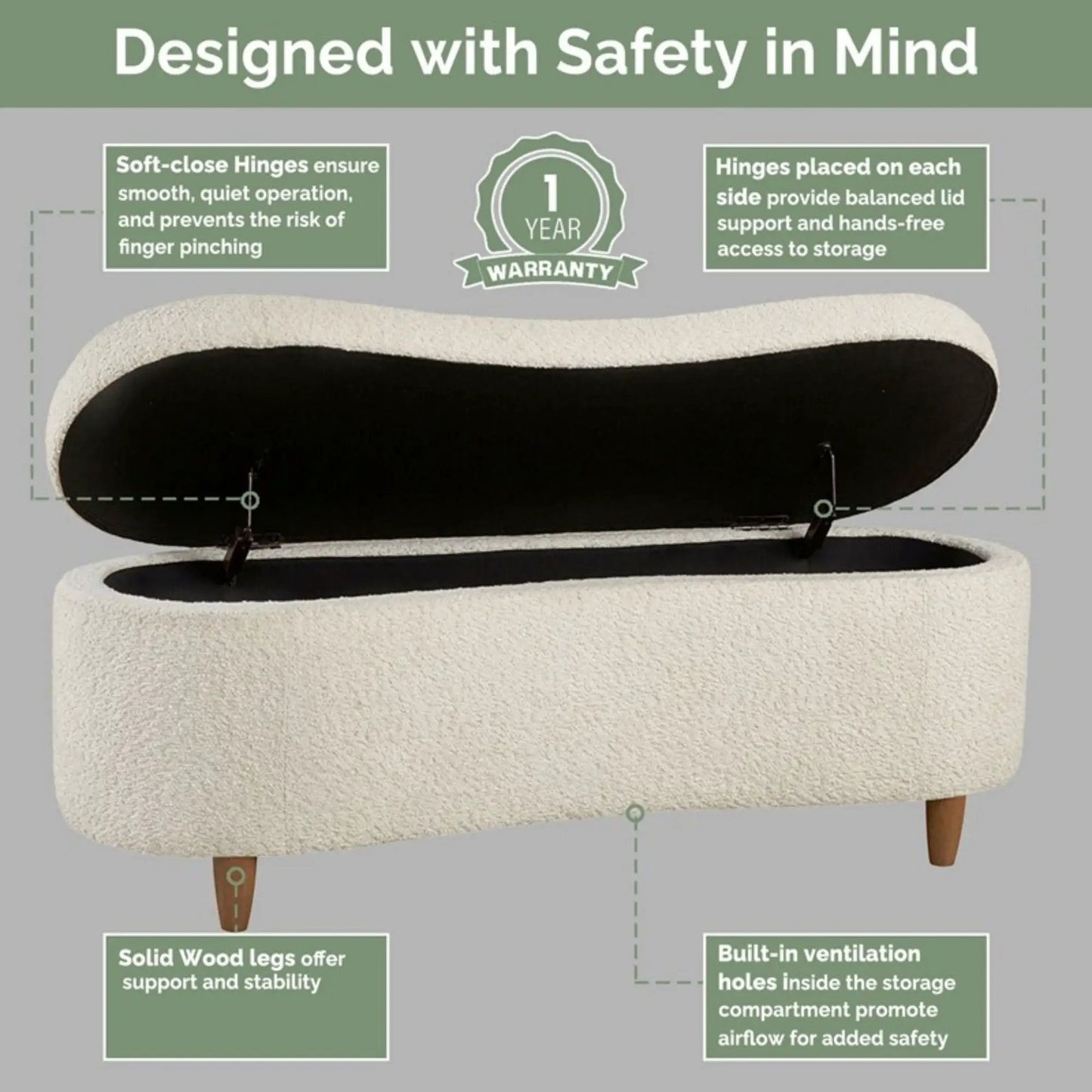 Flip Top Storage Bench With Soft Close Hinges