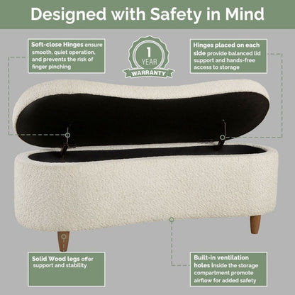 HouseOfZazla Flip Top Storage Bench with soft-close hinges, beige fabric, interior storage on Tampa Home & Garden Store