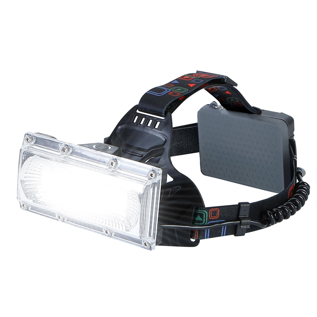 GemGear 20000LM LED work headlamp with rotatable light rainbow headband gray battery pack on Tampa Home & Garden Store