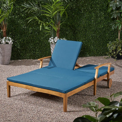 Etherealize Outdoor Adjustable Double Chaise Lounge With Blue Water Resistant Cushions on Tampa Home & Garden Store