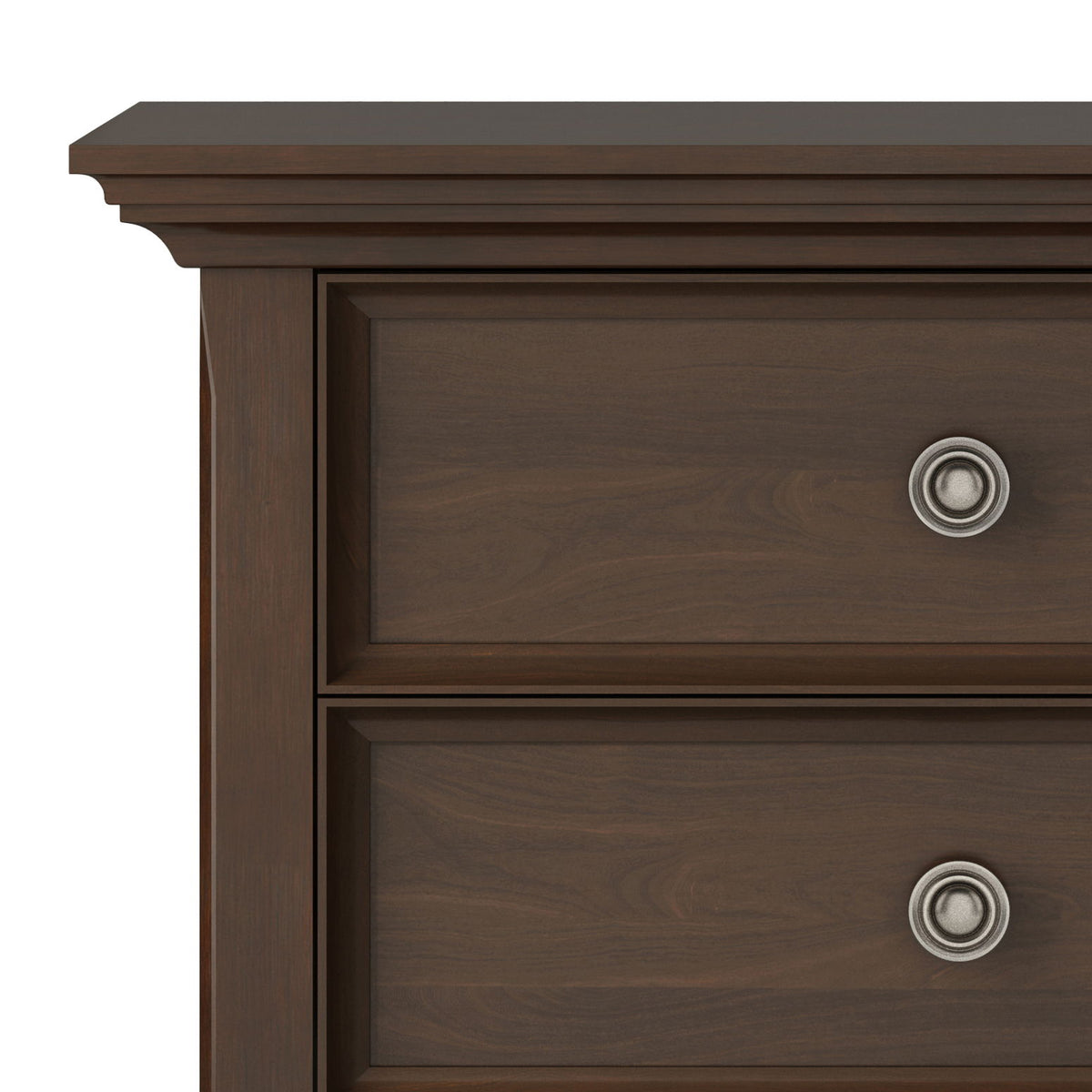 Handcrafted bedside table with storage in dark brown wood with metal knobs on Tampa Home & Garden Store