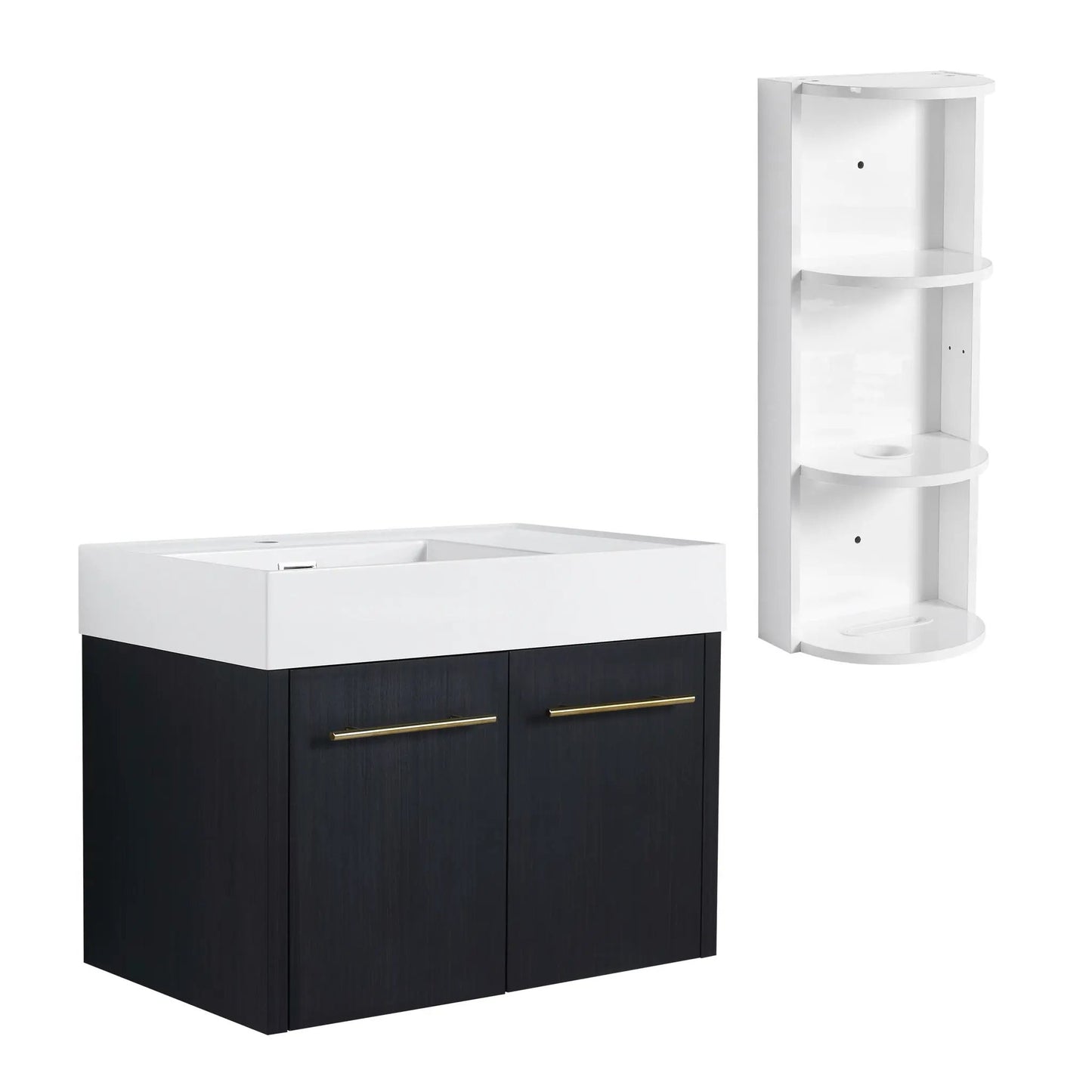 Modern Wall Mounted Vanity Resin Sink and Rack
