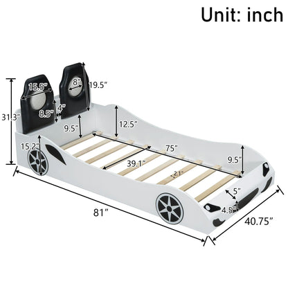 Race Car Shaped Platform Bed With Led Backrest