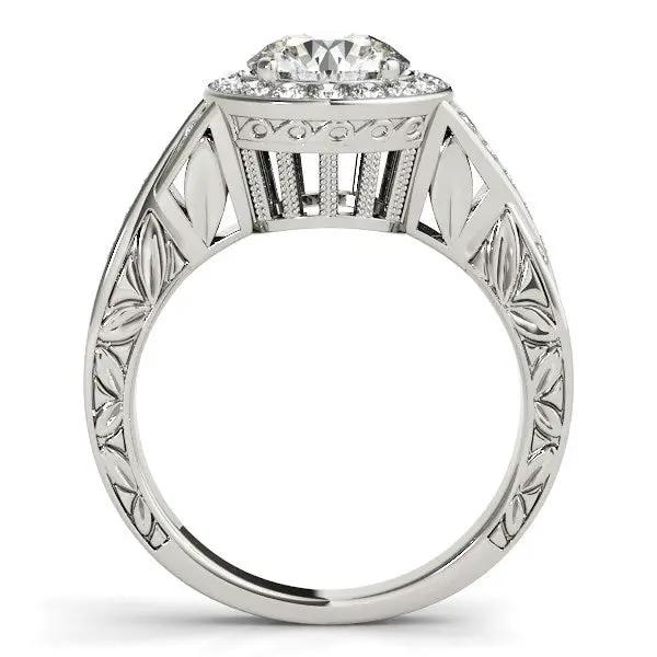 Halo Set Diamond Engagement Ring in 14k White Gold by Bids.com with ornate milgrain and pave band on Tampa Home & Garden Store