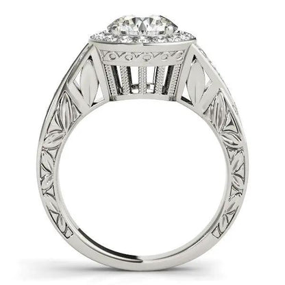 Halo Set Diamond Engagement Ring in 14k White Gold by Bids.com with ornate milgrain and pave band on Tampa Home & Garden Store