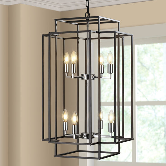 18' 8-Light Black & Chrome Geometric Pendant Chandelier with cube frames by HouseOfZazla on Tampa Home & Garden Store
