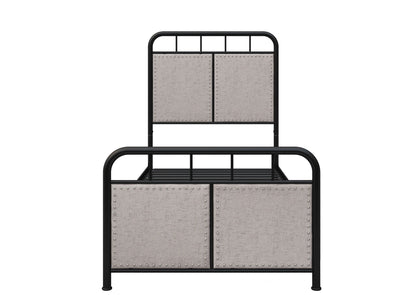 Twin Size Linen and Metal Upholstered Bed Frame