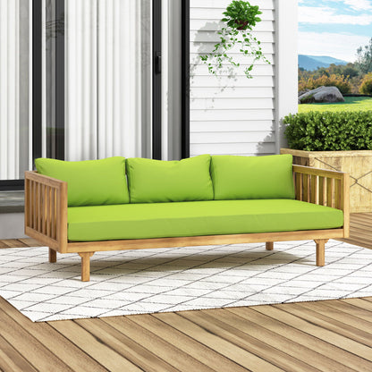 Claremont 3-Seater Daybed in teak/acacia wood with lime green water-resistant cushions on Tampa Home & Garden Store