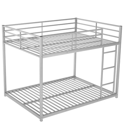 Metal bunk bed frame with ladder and guard rails in silver, slatted upper and lower platforms on Tampa Home & Garden Store