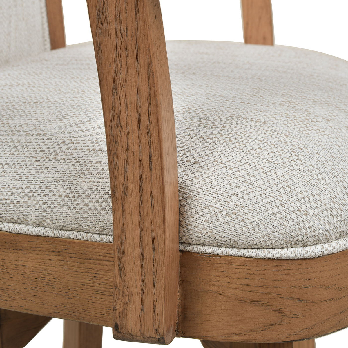 Swivel counter-height bar stool with solid hardwood frame and beige woven upholstered seat on Tampa Home & Garden Store