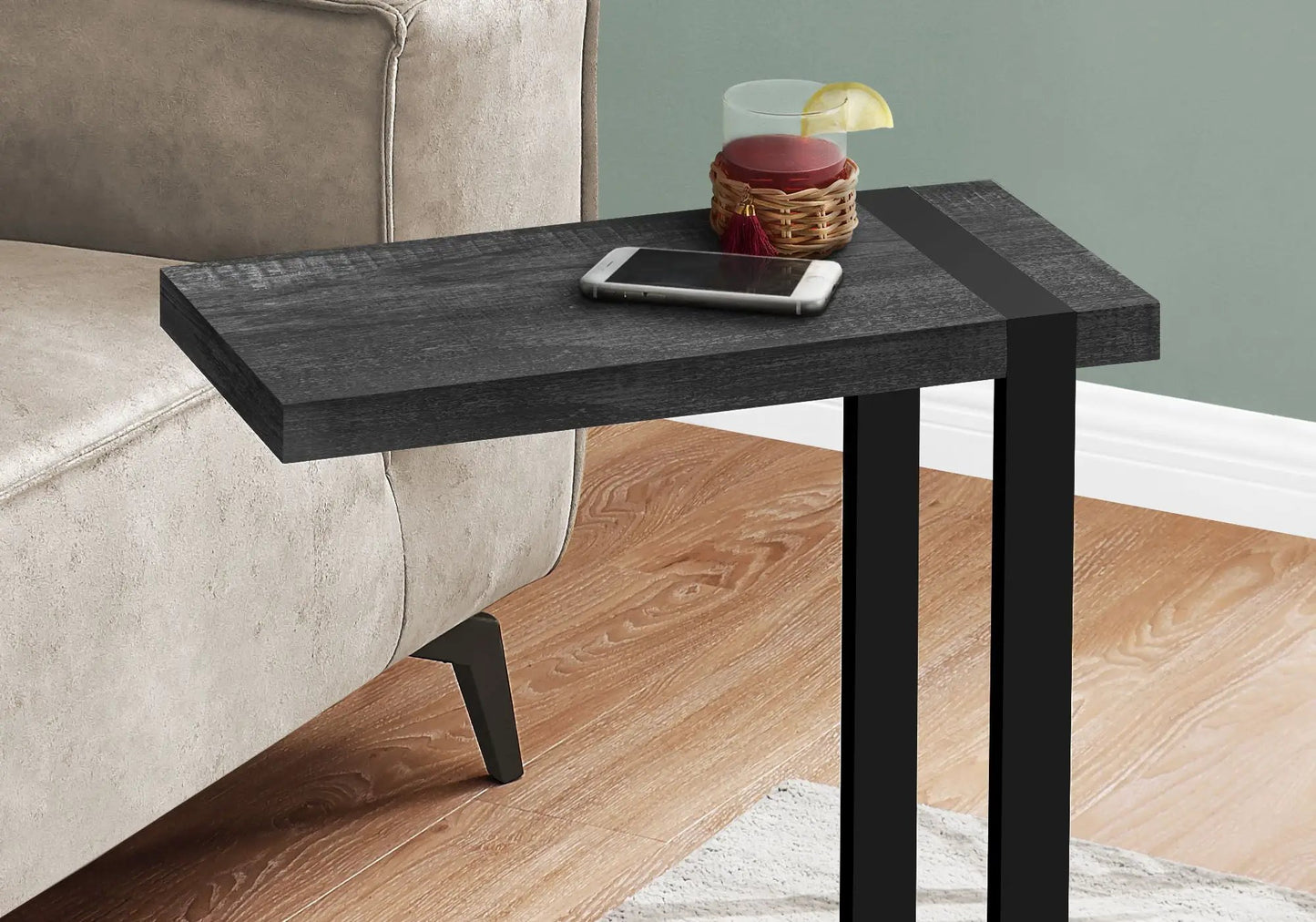 C Shaped Accent Table With Modern Wood Look