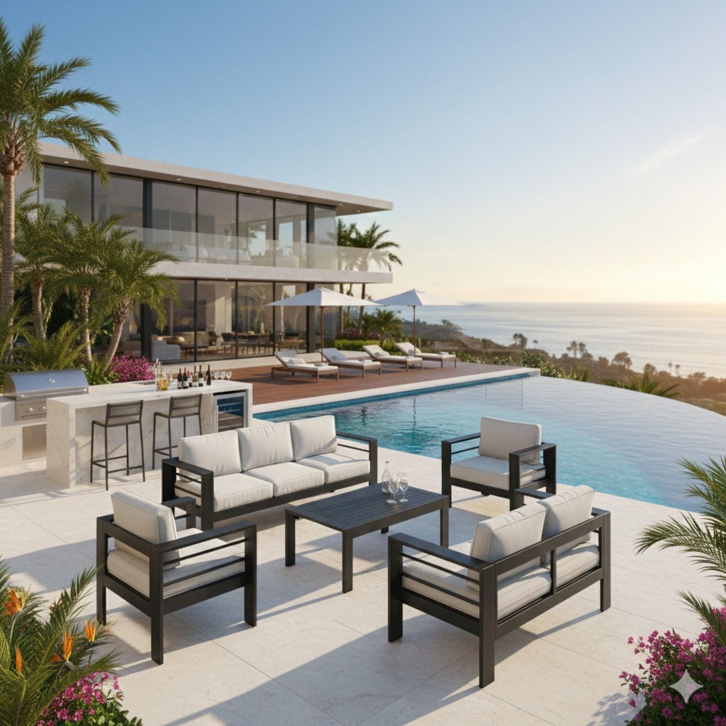 Outdoor Iron Patio Set With The Thick Cushions