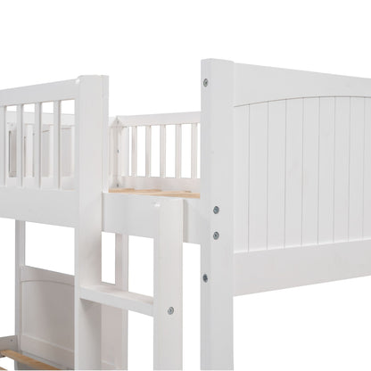 Bunk Bed With Loft And 2 Drawers white wood frame with guard rails HouseOfZazla on Tampa Home & Garden Store