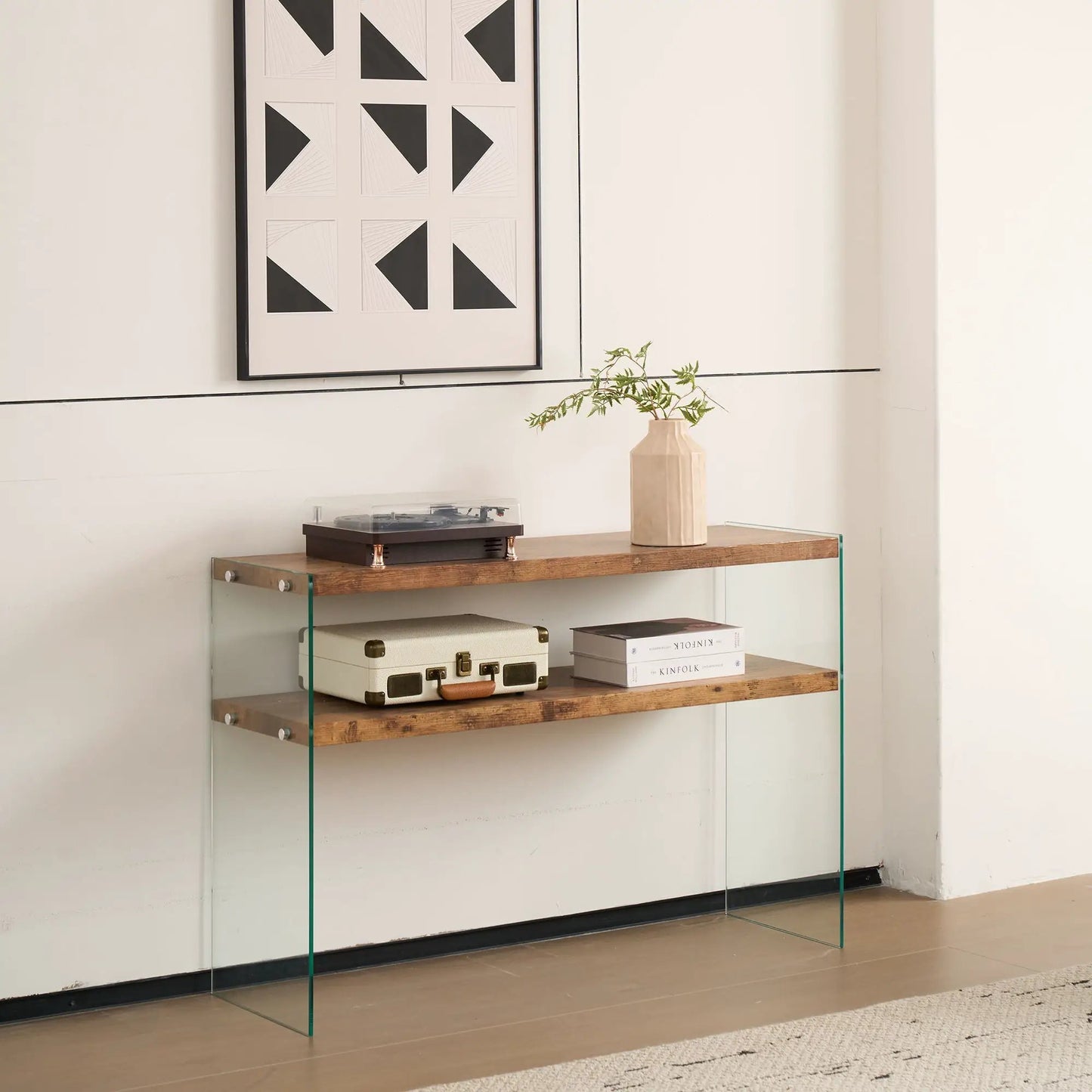 Durable Table For Living Room side table with wood top and glass sides featuring a turntable on Tampa Home & Garden Store