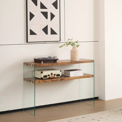 Durable Table For Living Room side table with wood top and glass sides featuring a turntable on Tampa Home & Garden Store
