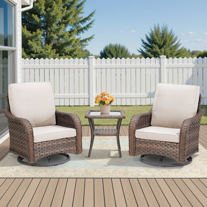 3-Piece outdoor wicker swivel glider set with cushions and glass-top table HouseOfZazla on Tampa Home & Garden Store
