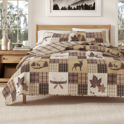 Cozy Cabin Quilt Set Featuring Deer and Trees