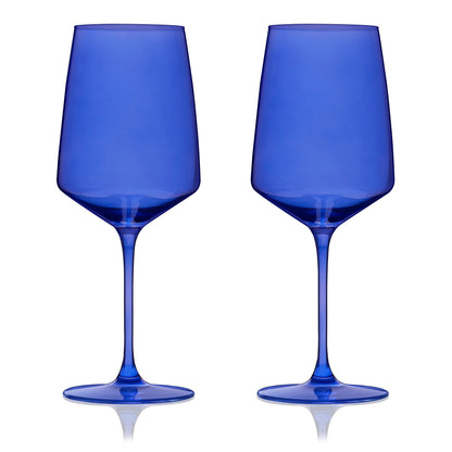 Set of Two European Cobalt Crystal Wine Glasses