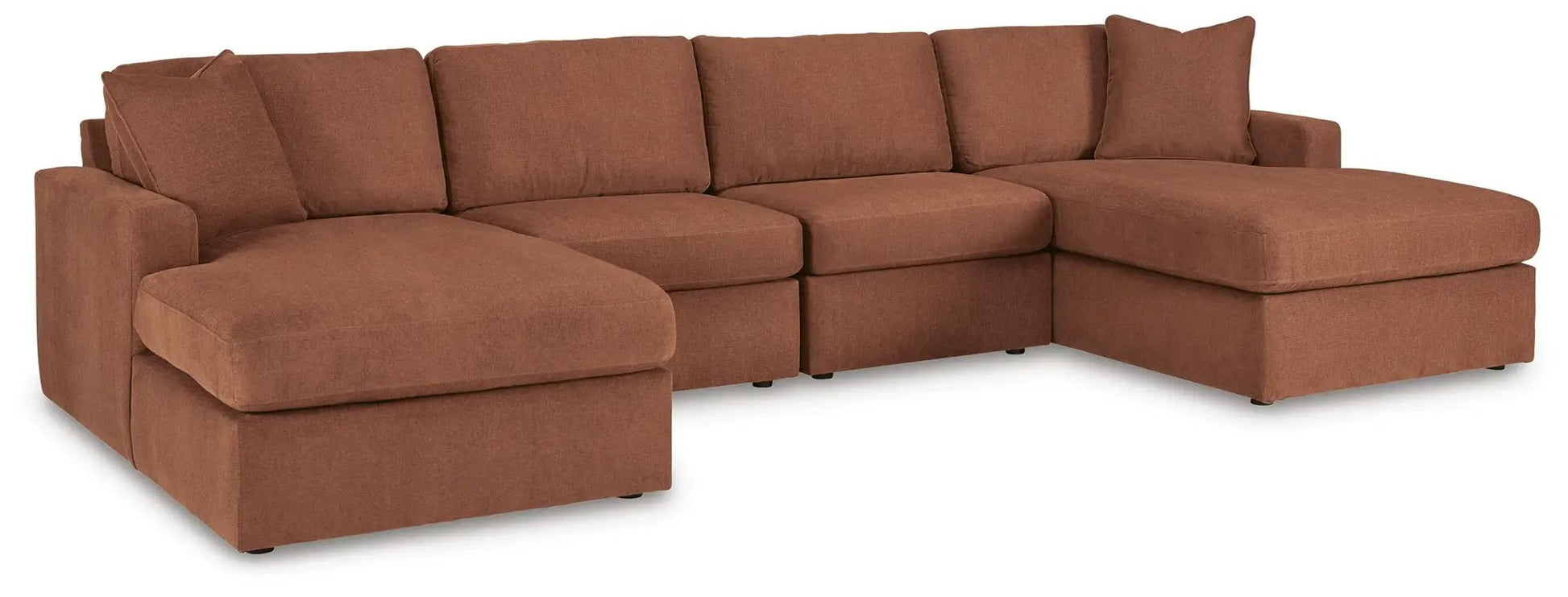 Modmax Sectional Spice five-piece stationary sofa in rust-orange fabric with chaise on Tampa Home & Garden Store