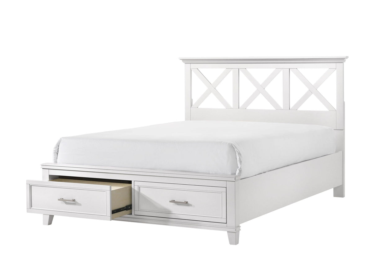 Ample Storage Bed with X Headboard and Wood Base