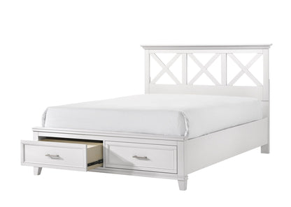 Ample Storage Bed with X Headboard and Wood Base